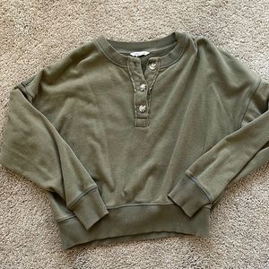 fleece army green quarter button sweater